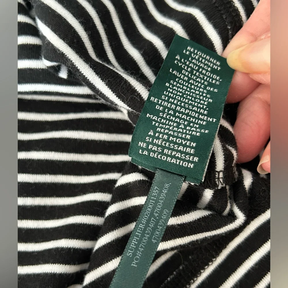 Lauren Ralph Lauren Black White Striped Top Suede Elbow Patches and Accents Sz M - Picture 13 of 15